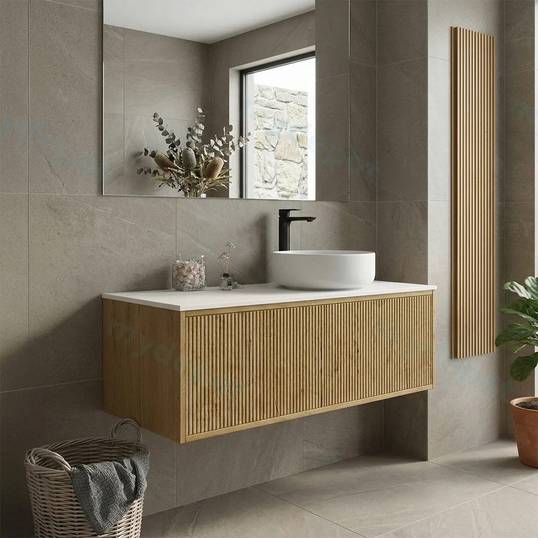 Kiama 1200mm Prime Oak One Right Drawer One Left Door Wall Hung Vanity Cabinet Only view 2