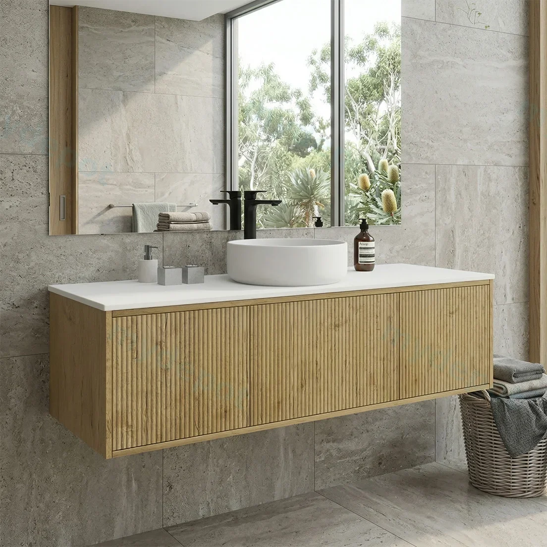 1500mm Kiama Prime Oak Middle Door Wall Hung Vanity Cabinet Only view 2