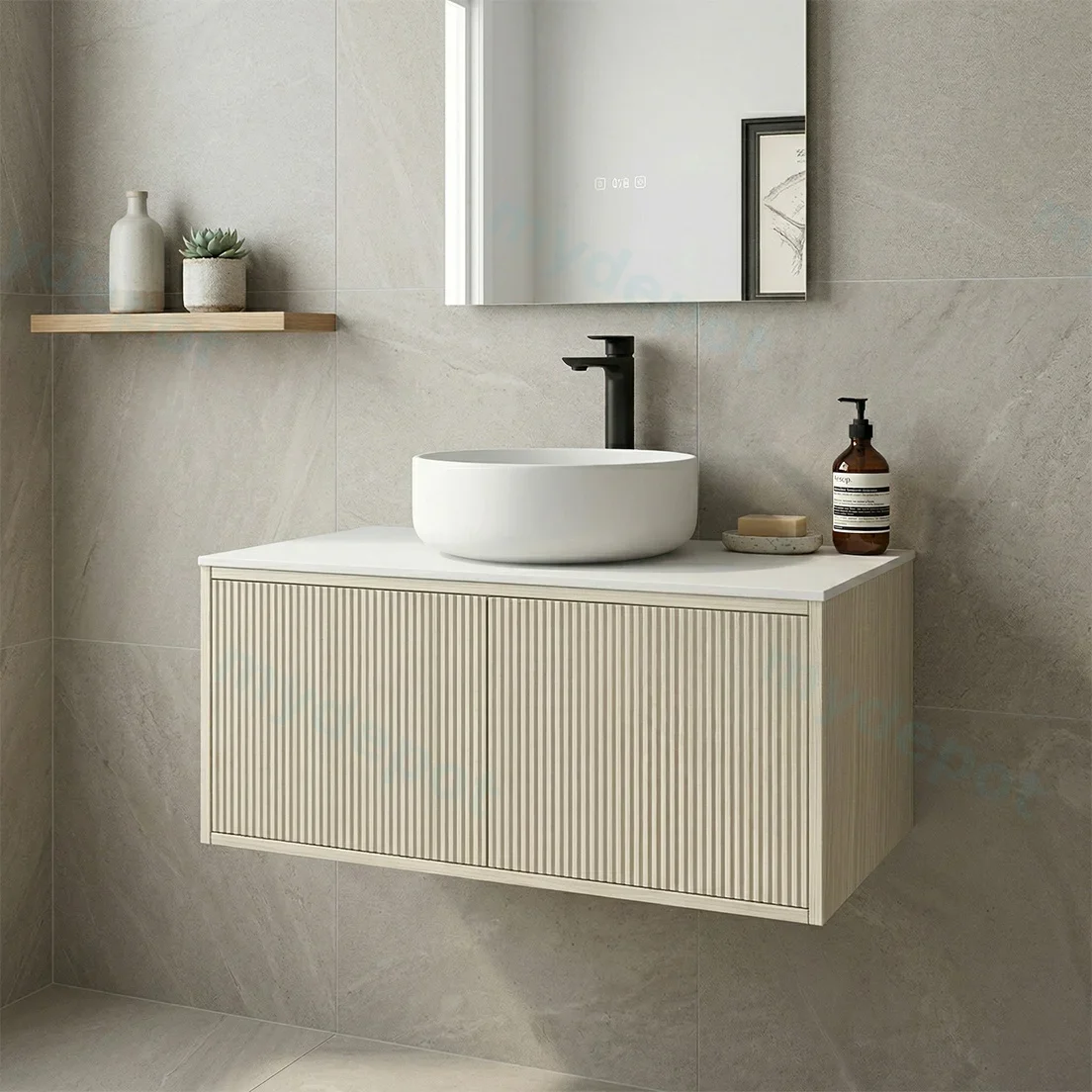 Kiama 900mm Coastal Oak One Left Drawer One Right Door Wall Hung Vanity Cabinet Only view 2