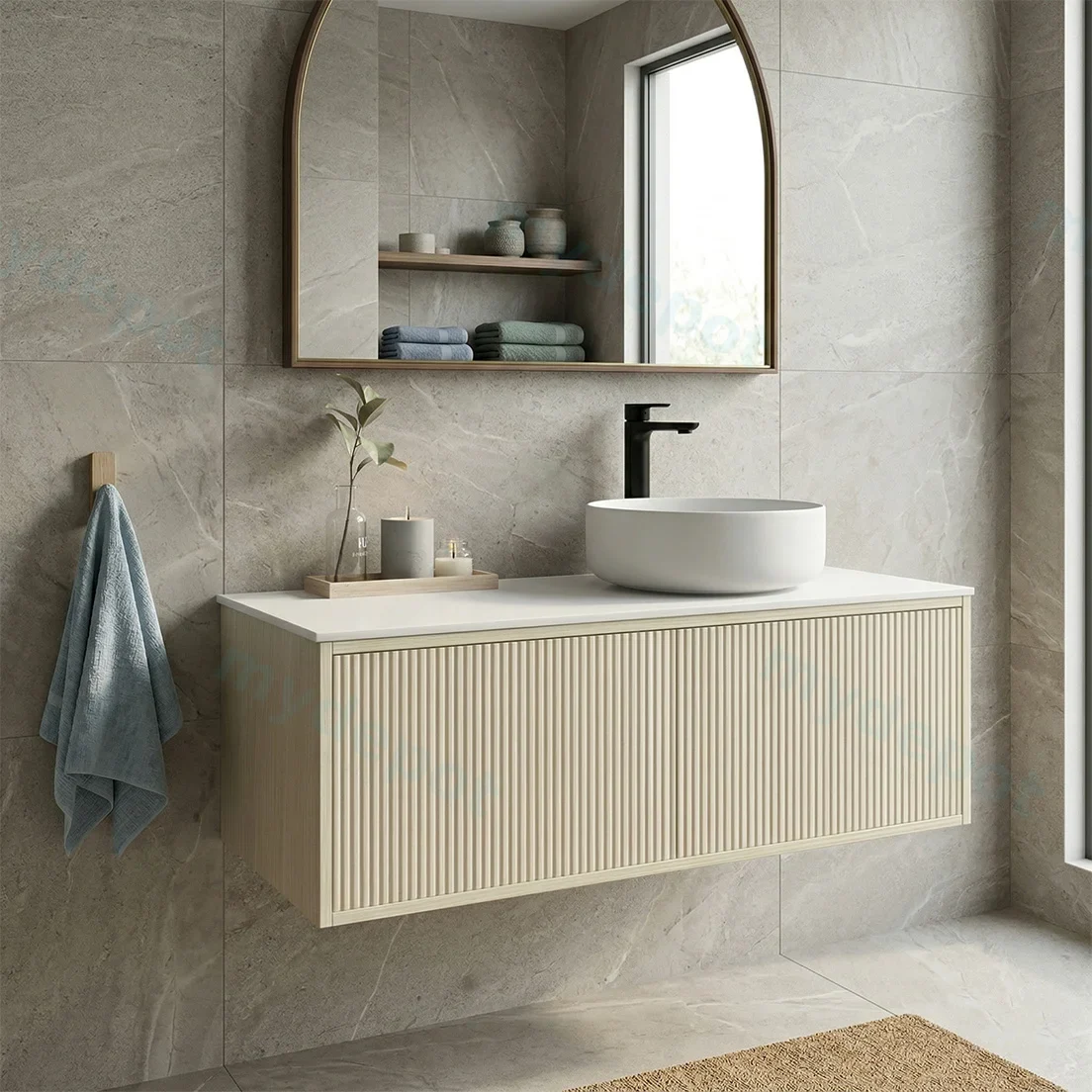 Kiama 1200mm Coastal Oak One Left DrawerOne Right Door Wall Hung Vanity Cabinet Only view 2