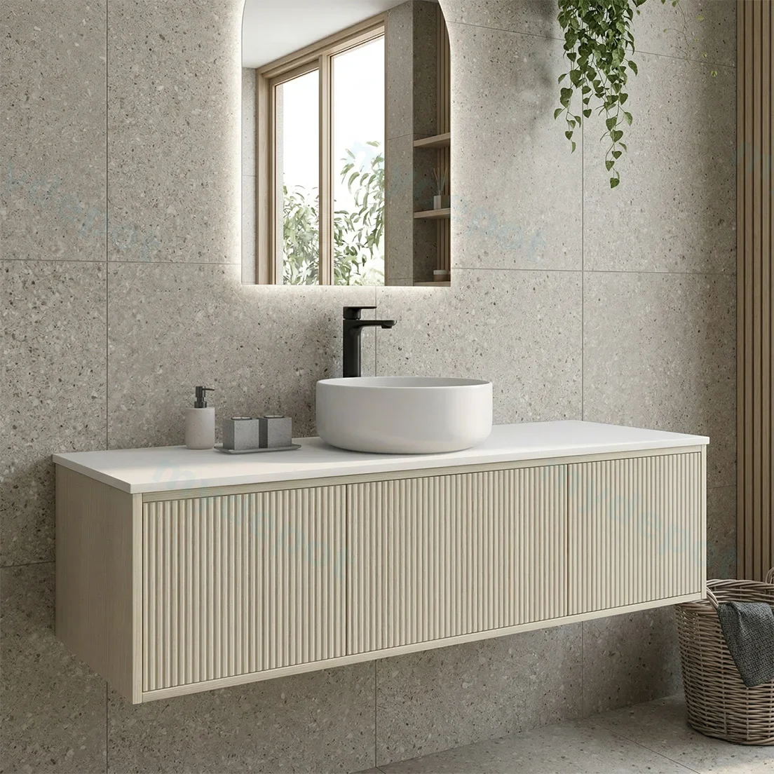 1500mm Kiama Coastal Oak Middle Door Wall Hung Vanity Cabinet Only view 2