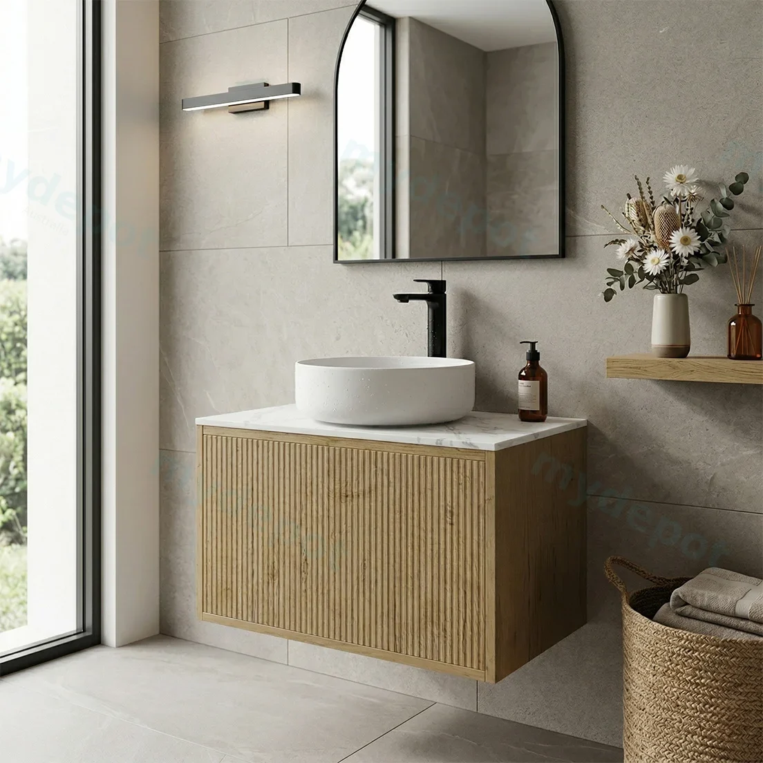 Kiama Slim 600mm Prime Oak One Drawer Narrow Wall Hung Vanity Cabinet Only view 2