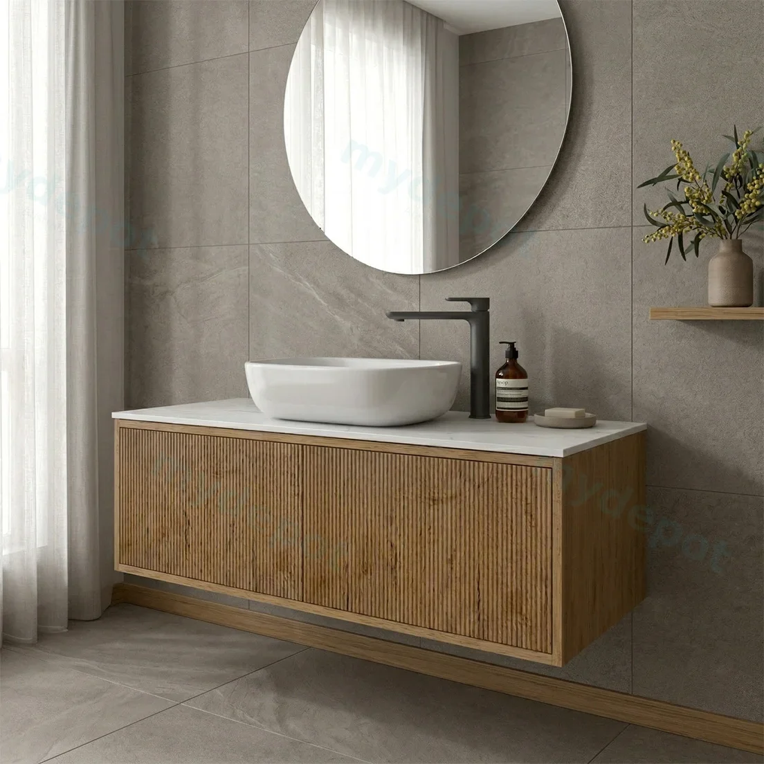 Kiama Slim 1200mm Prime Oak One Right Drawer One Left Door Narrow Wall Hung Vanity Cabinet Only view 2
