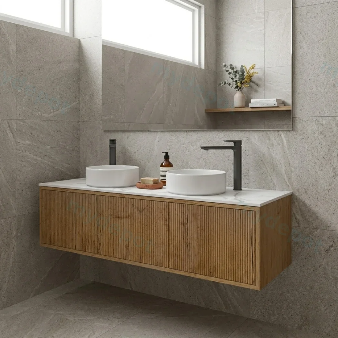 1500mm Kiama Prime Oak Midder Door Narrow Wall Hung Vanity Cabinet Only view 2