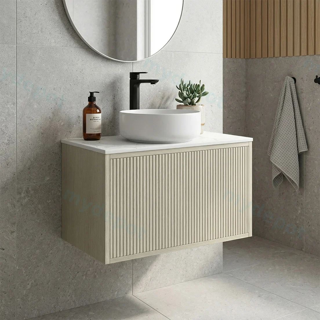 Kiama Slim 600mm Coastal Oak One Drawer Narrow Wall Hung Vanity Cabinet Only view 2
