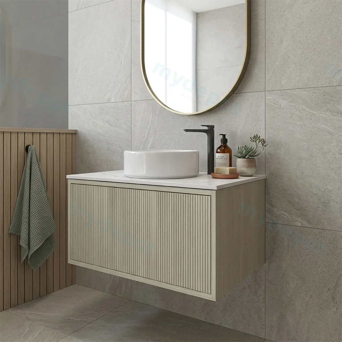Kiama Slim 750mm Coastal Oak One Drawer Narrow Wall Hung Vanity Cabinet Only view 2