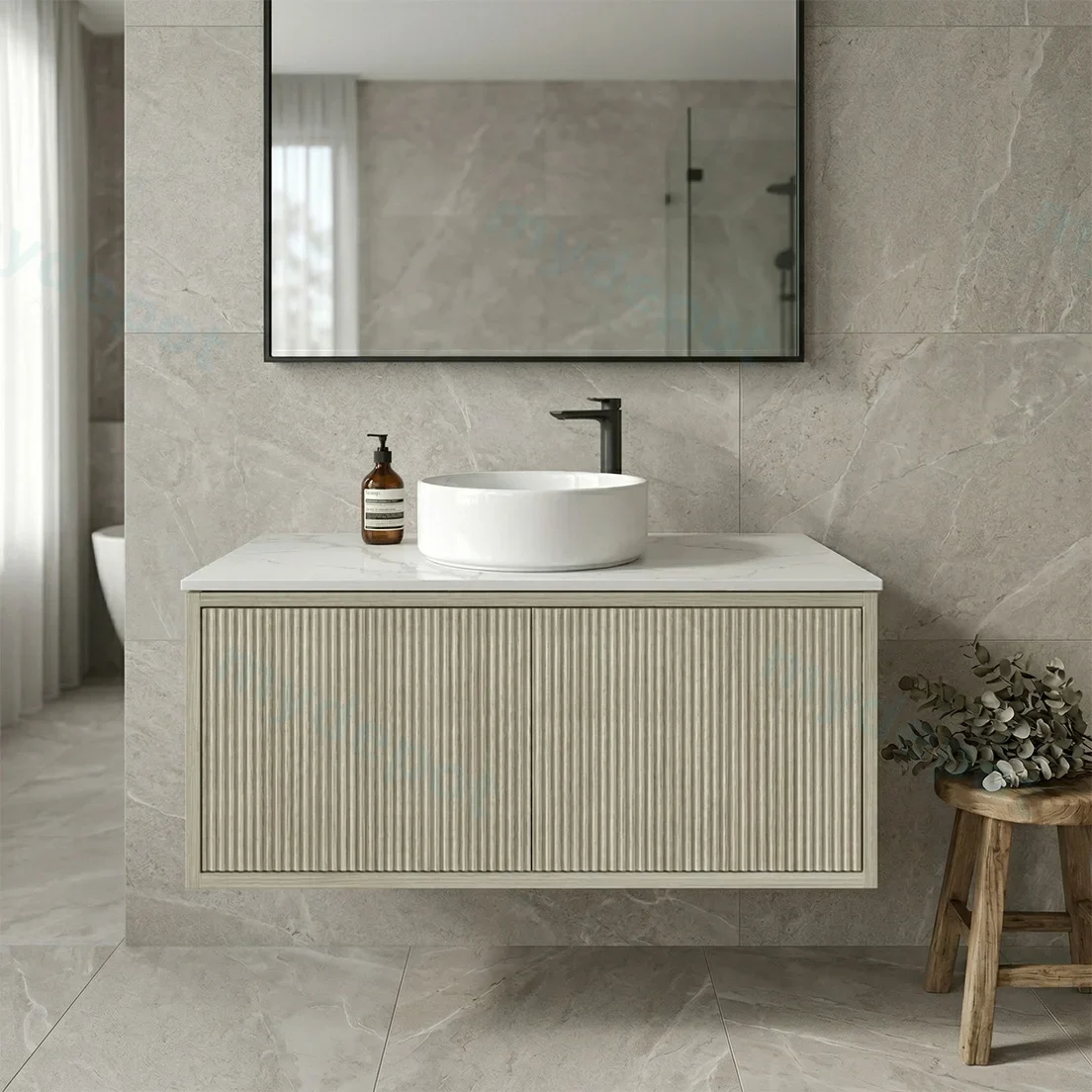Kiama Slim 900mm Coastal Oak One Right Drawer One Left Door Narrow Wall Hung Vanity Cabinet Only view 3