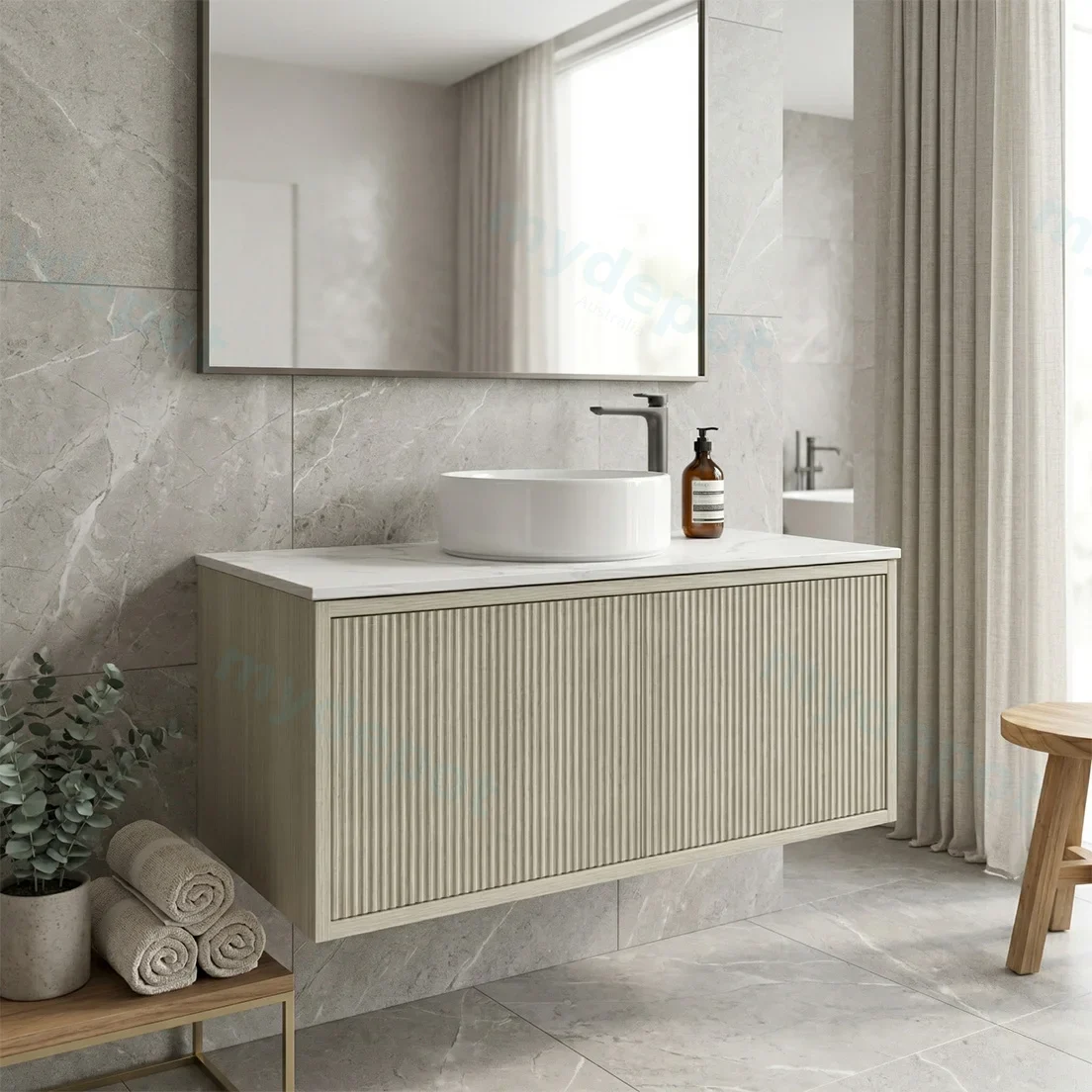 Kiama Slim 900mm Coastal Oak One Right Drawer One Left Door Narrow Wall Hung Vanity Cabinet Only view 4