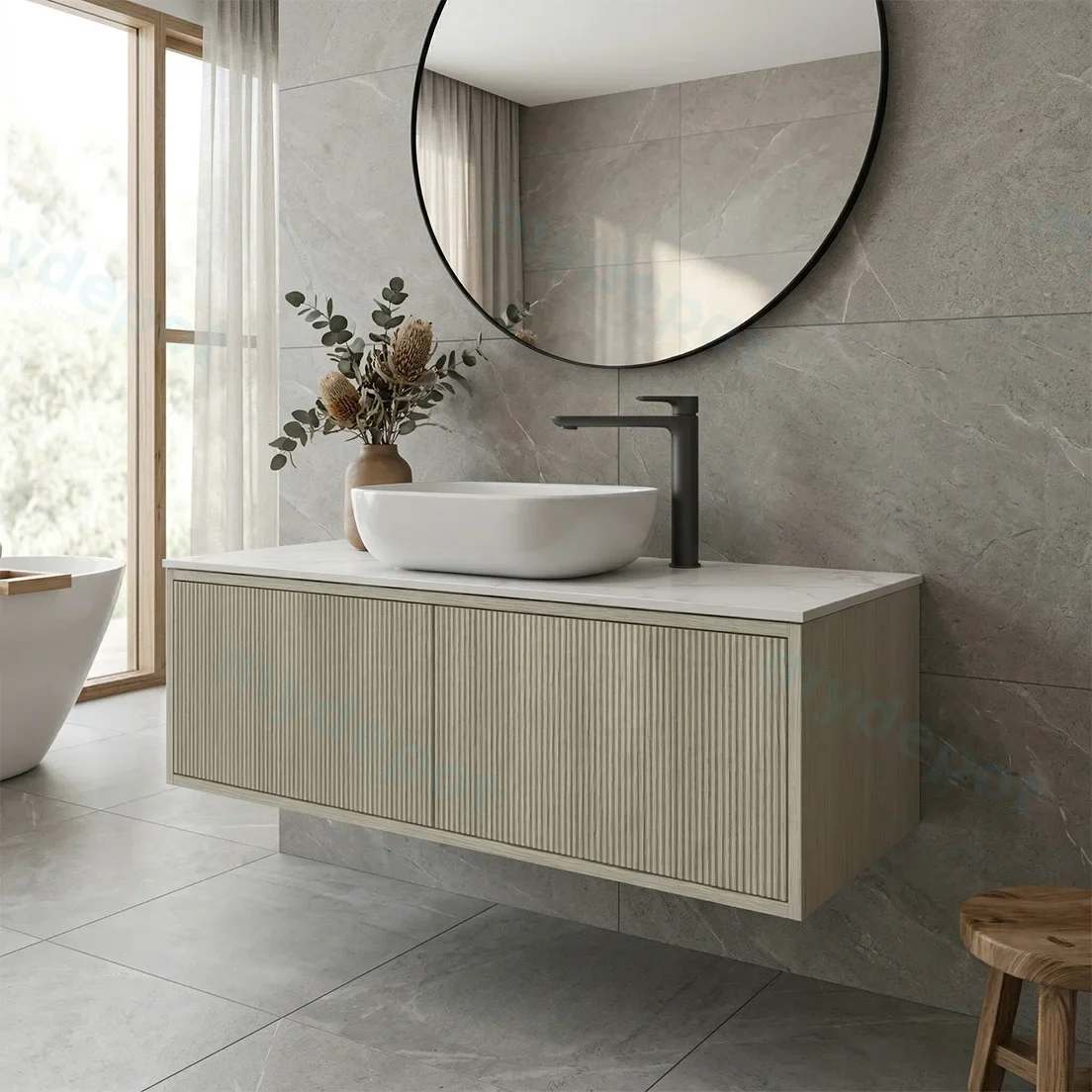 Kiama Slim 1200mm Coastal Oak One Right Drawer One Left Door Narrow Wall Hung Vanity Cabinet Only view 2