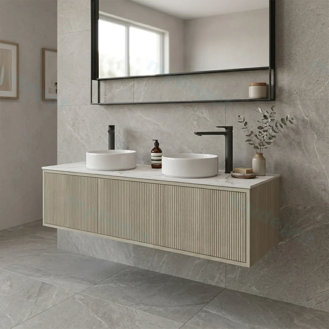 1500mm Kiama Coastal Oak Middle Door Narrow Wall Hung Vanity Cabinet Only view 2