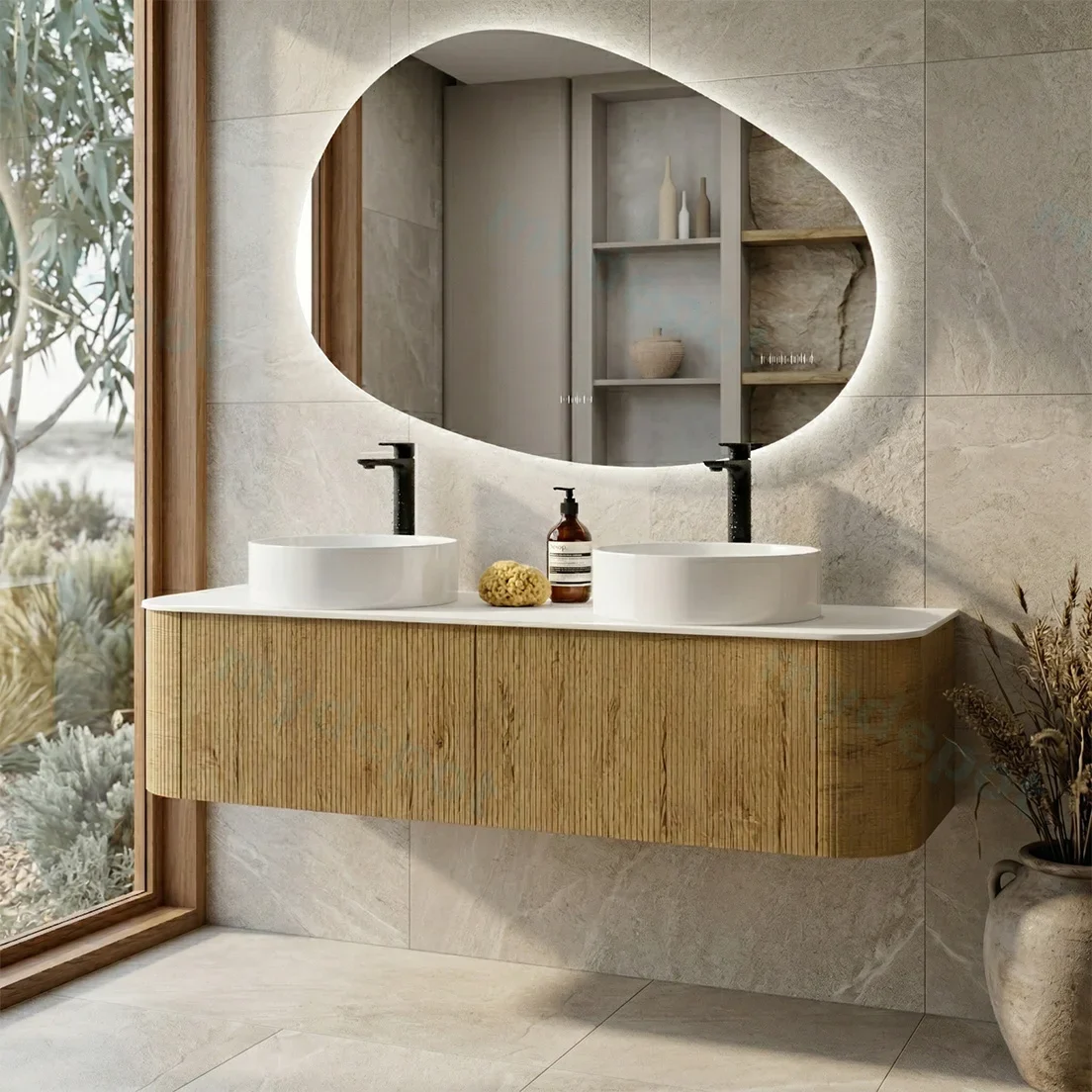 1500mm Kiama Prime Oak Two Drawers Curved Wall Hung Vanity Cabinet Only view 2