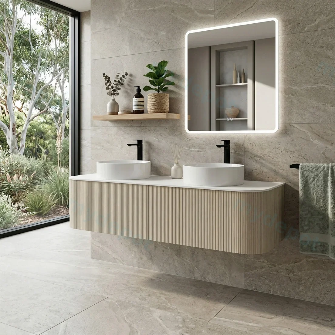 1500mm Kiama Coastal Oak Two Drawers Curved Wall Hung Vanity Cabinet Only view 2