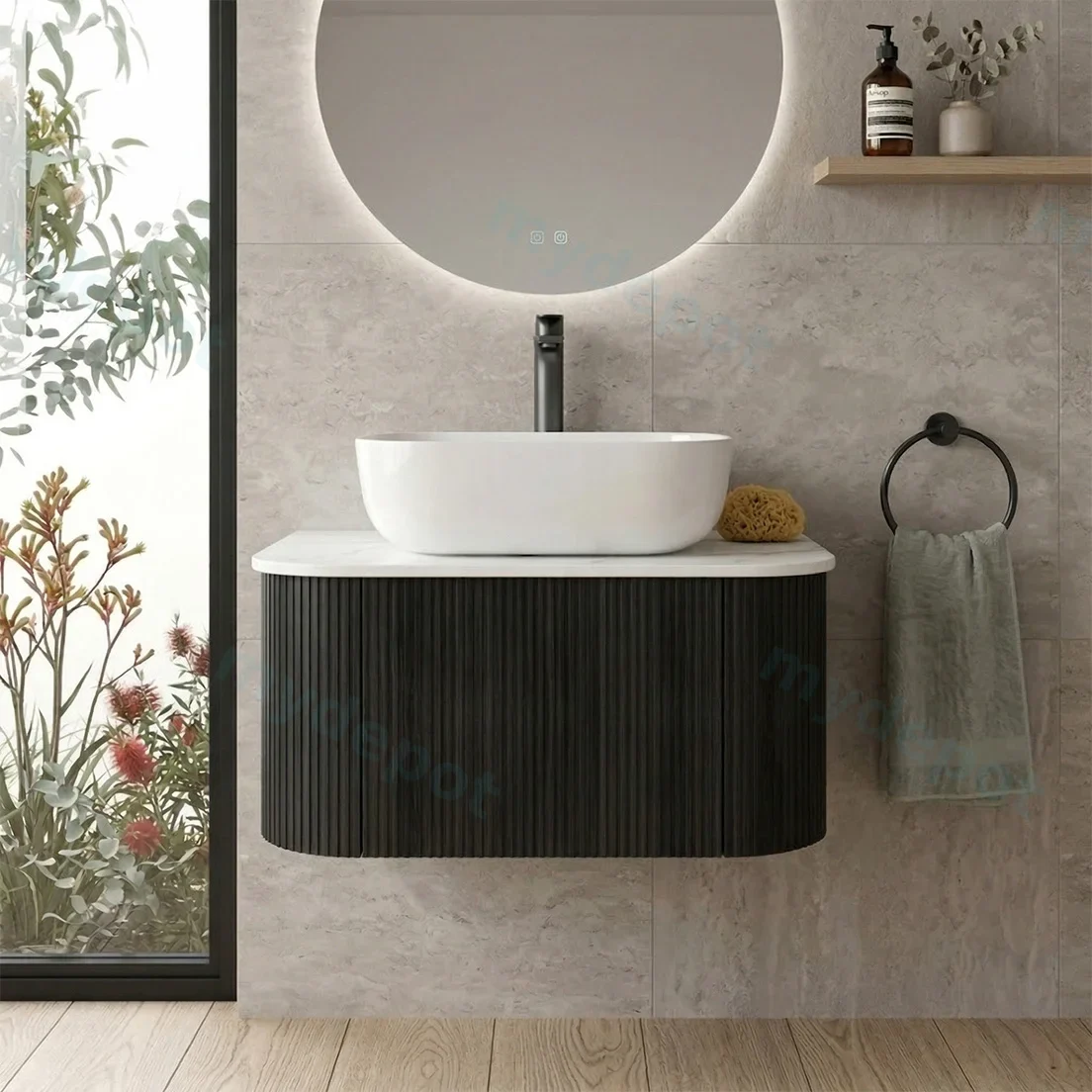 Kiama 750mm Bottega Oak One Drawer Curved Wall Hung Vanity Cabinet Only view 2