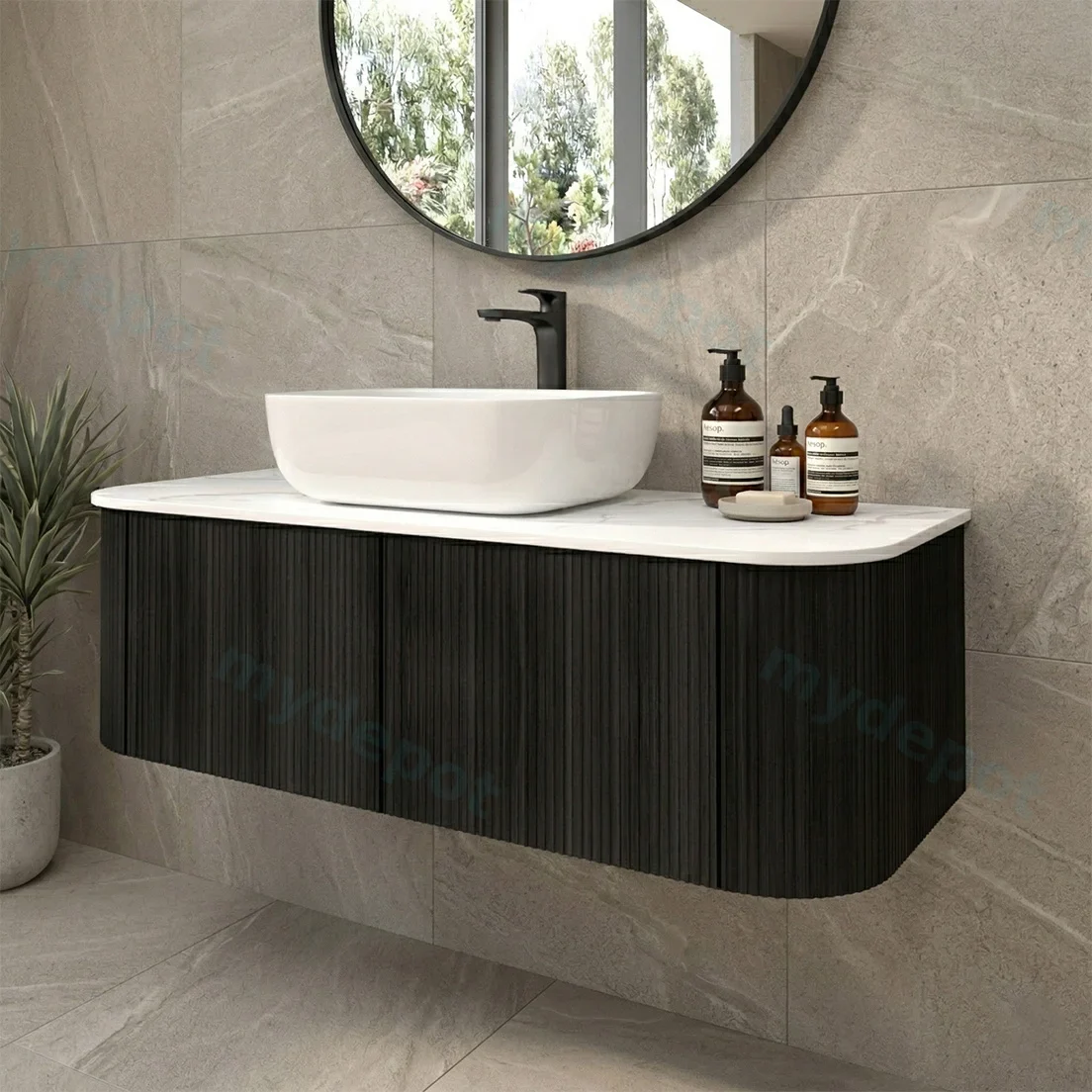 Kiama 1200mm Bottega Oak Two Drawers Curved Wall Hung Vanity Cabinet Only view 2