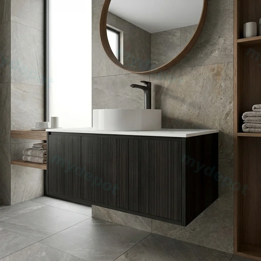 Kiama 900mm Bottega Oak One Right Drawer One Left Door Wall Hung Vanity Cabinet Only view 2