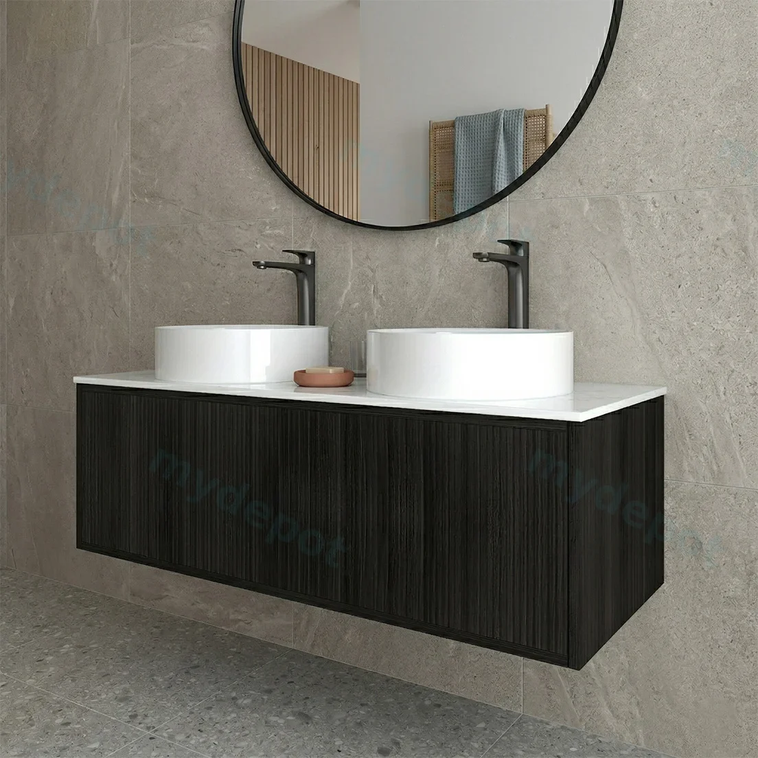 Kiama 1200mm Bottega Oak One Left Drawer One Right Door Wall Hung Vanity Cabinet Only view 2