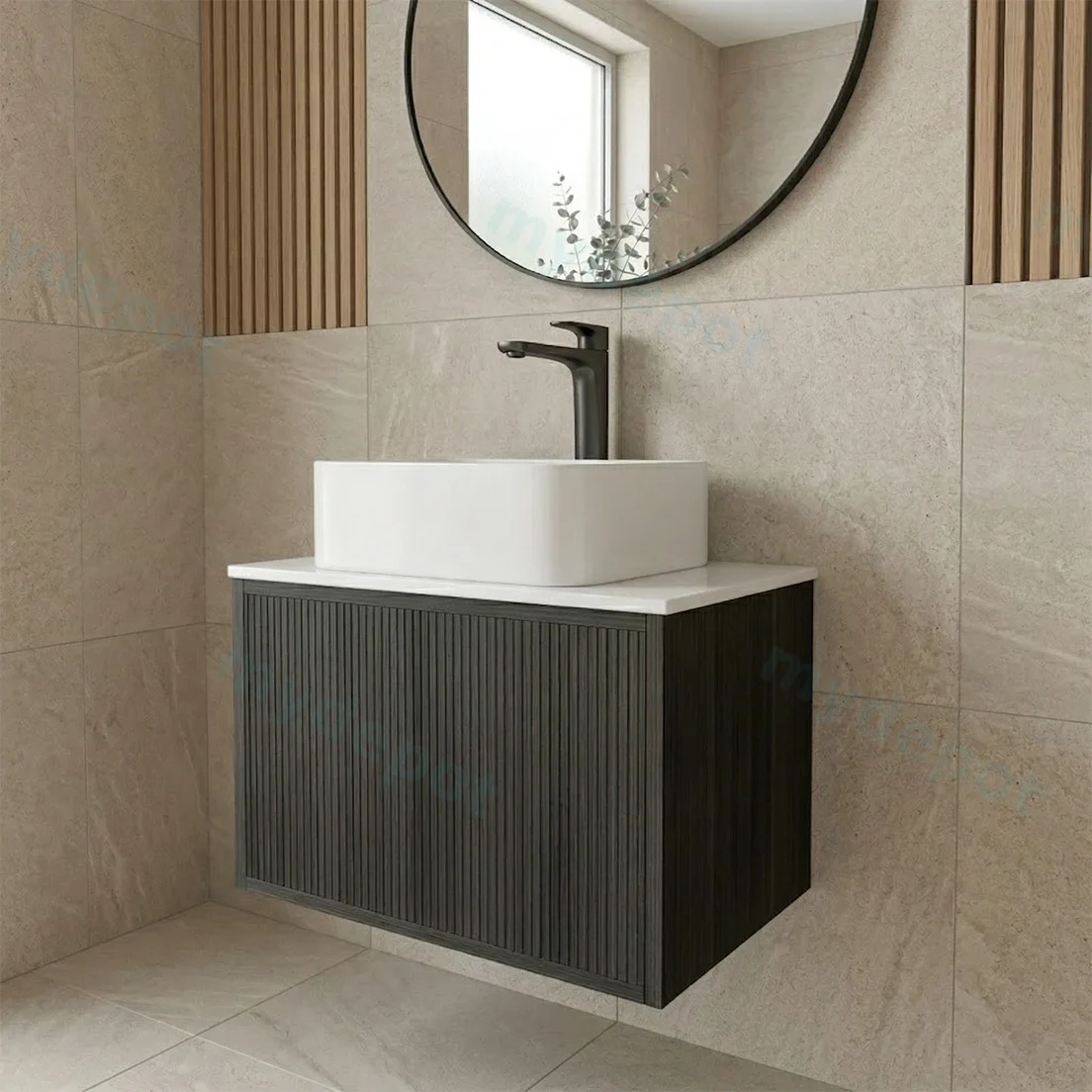Kiama Slim 600mm Bottega Oak One Drawer Narrow Wall Hung Vanity Cabinet Only view 2