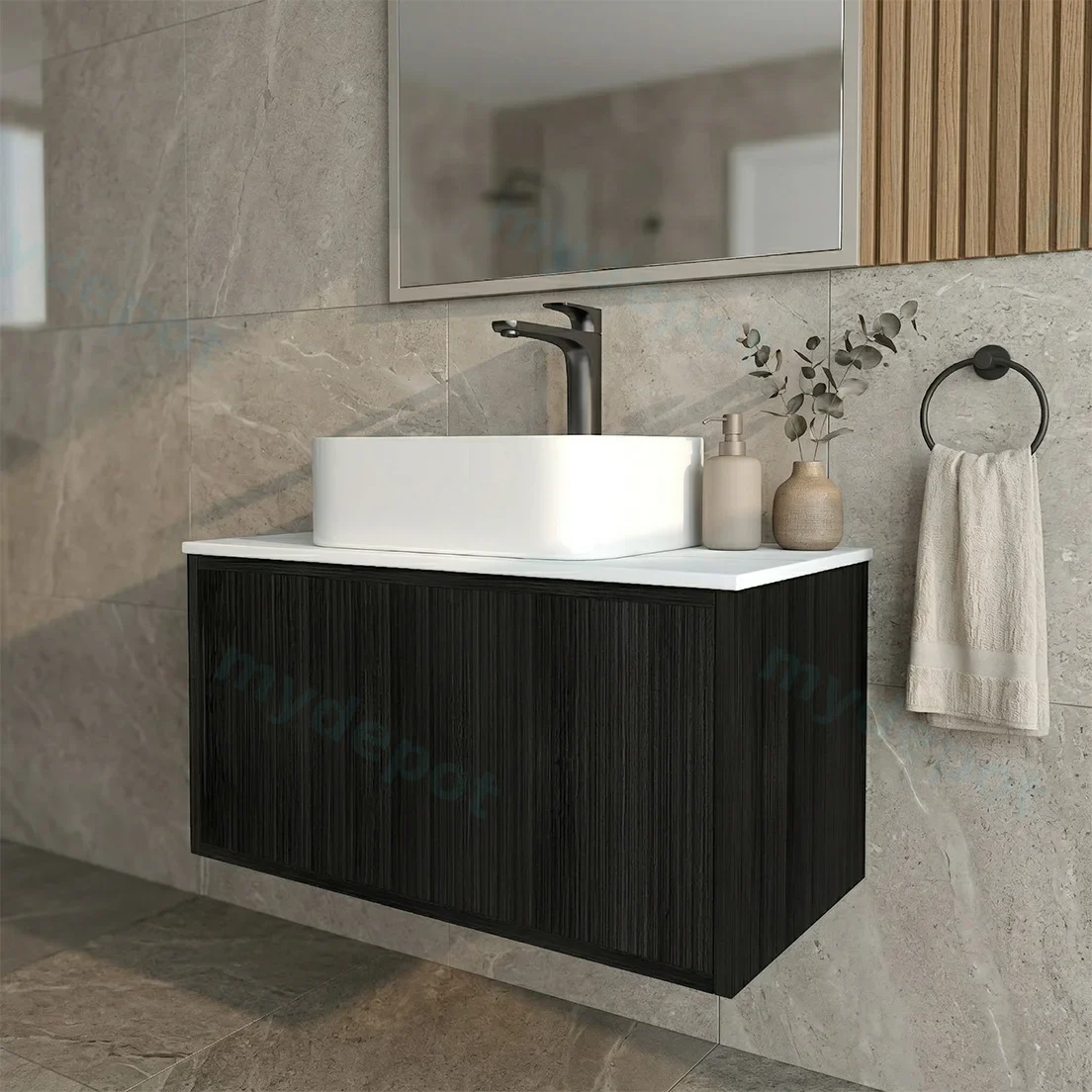 Kiama Slim 750mm Bottega Oak One Drawer Narrow Wall Hung Vanity Cabinet Only view 2