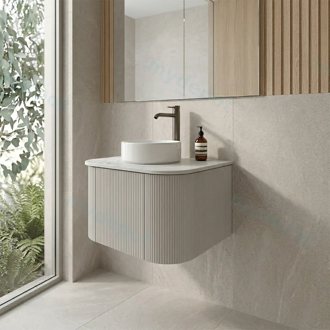 Kiama 600mm Matte White One Door Curved Wall Hung Vanity Cabinet Only view 2
