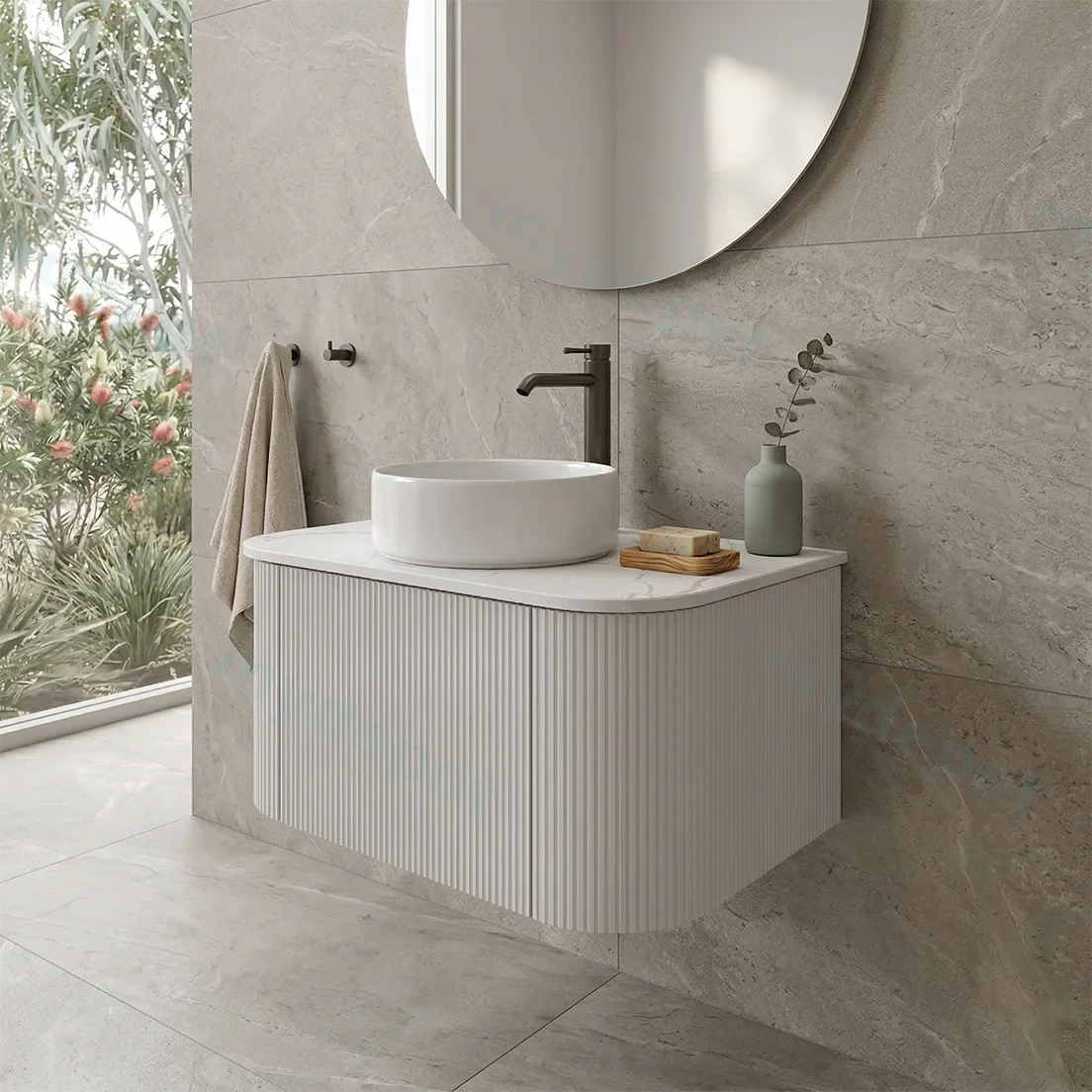 Kiama 750mm Matte White One Drawer Curved Wall Hung Vanity Cabinet Only view 2