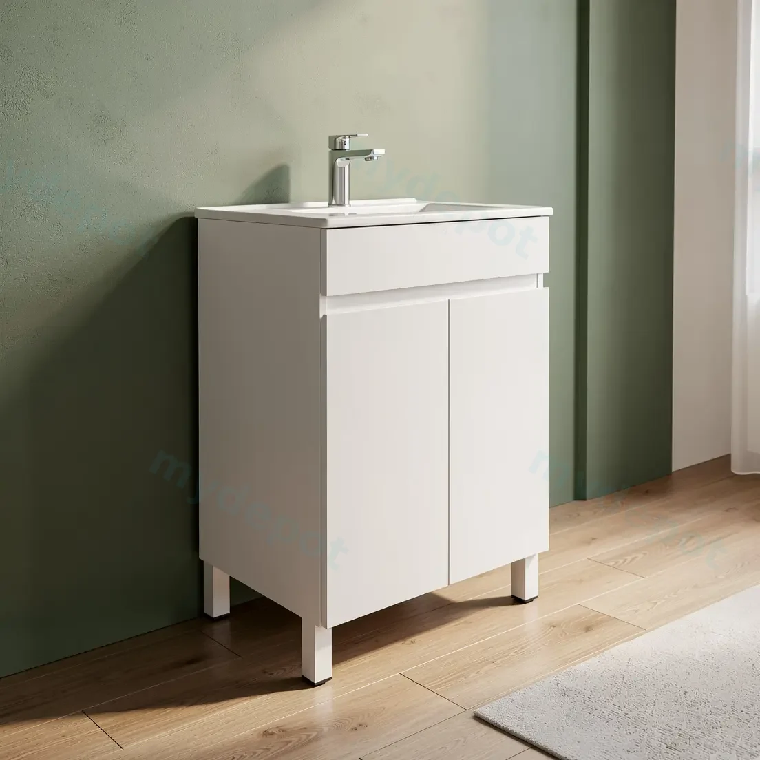 600mm Gloss White MDF 2 Doors Freestanding Bathroom Vanity Cabinet Only view 2