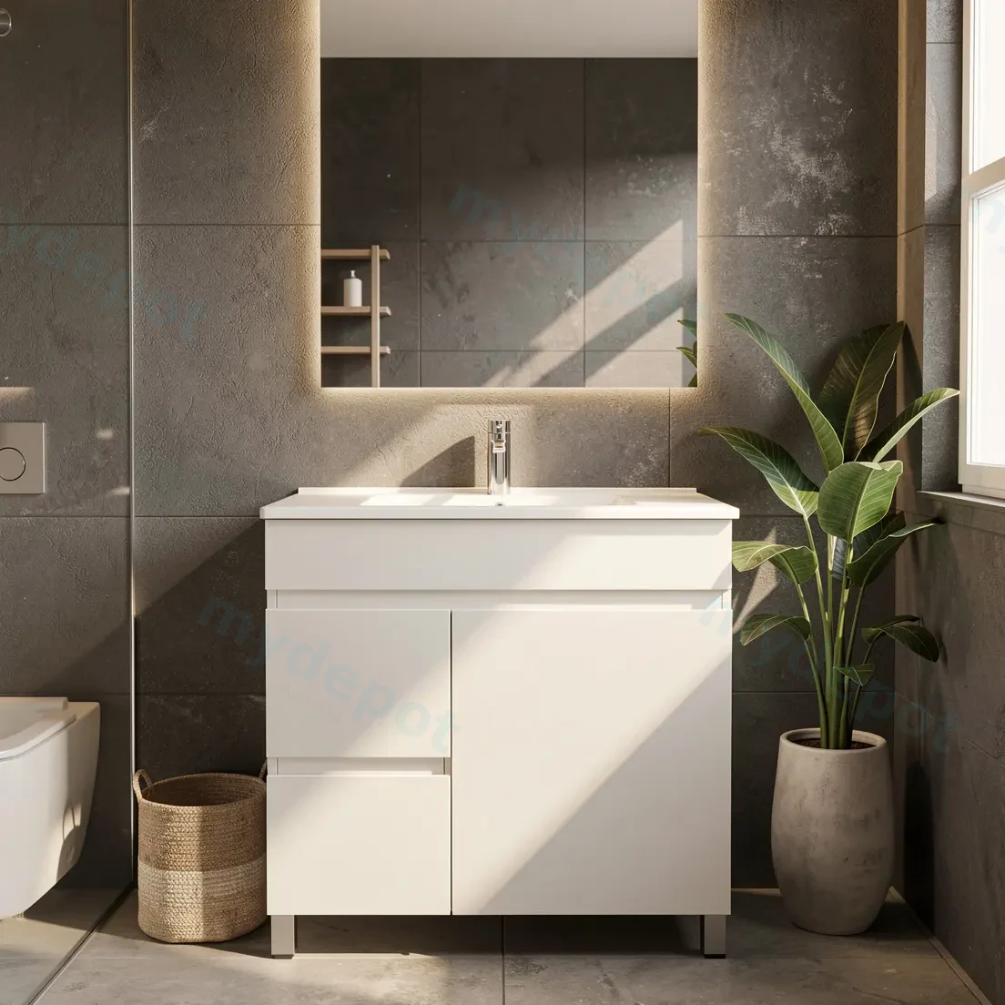 750mm Narrow Gloss White MDF 2 Left Drawers 1 Right Door Freestanding Bathroom Vanity Cabinet Only view 2