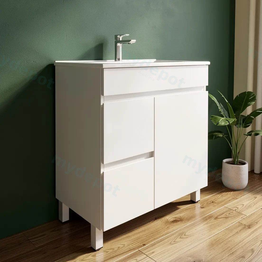 750mm Gloss White MDF 2 Left Drawers 1 Right Door Freestanding Bathroom Vanity Cabinet Only view 2