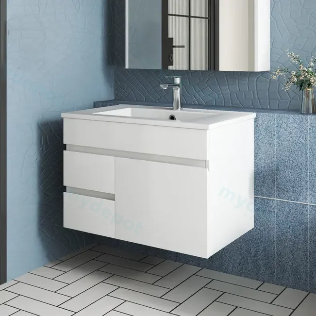 750mm Gloss White MDF 2 Left Drawers 1Right Door Wall Hung Bathroom Vanity Cabinet Only view 2