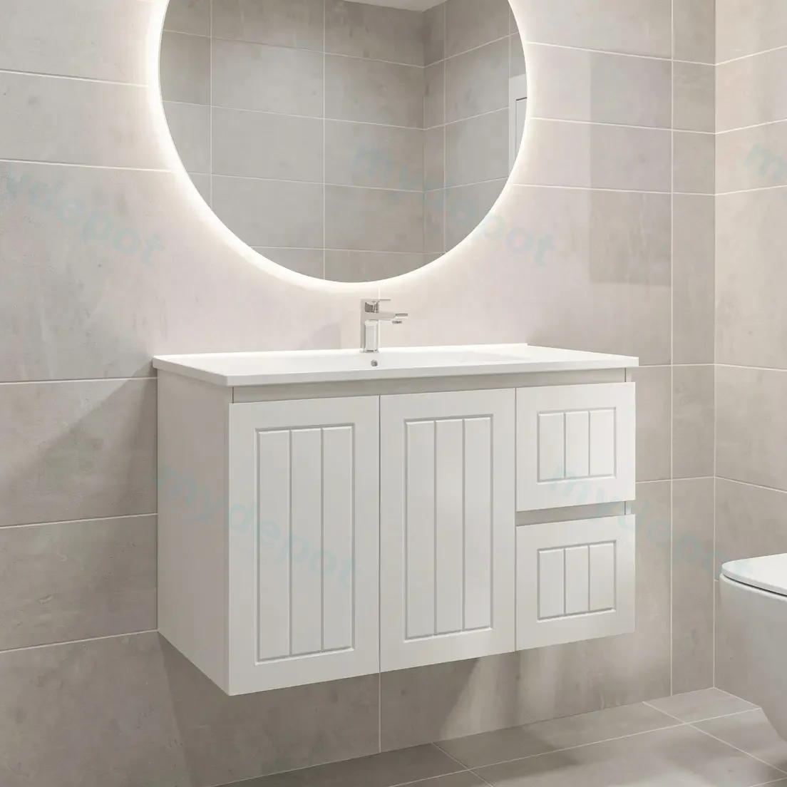 900Lx550Hx460Dmm Amber Matte White 2PAC MDF 2R/DW 2L/DR Wall Hung Vanity view 2