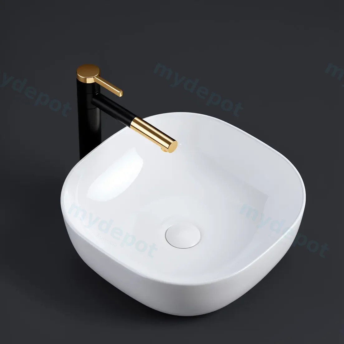 420x420x145mm Square Gloss White Ceramic Above Counter Basin Non-overflow view 2