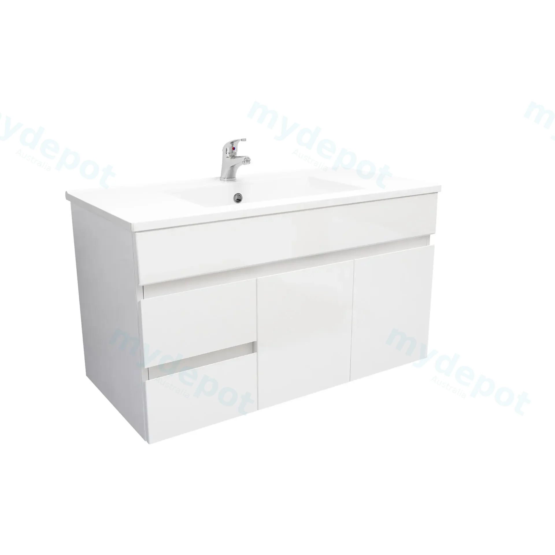900mm Wall Hung Bathroom Vanity Cabinet Only PVC Left Drawer Gloss White view 2