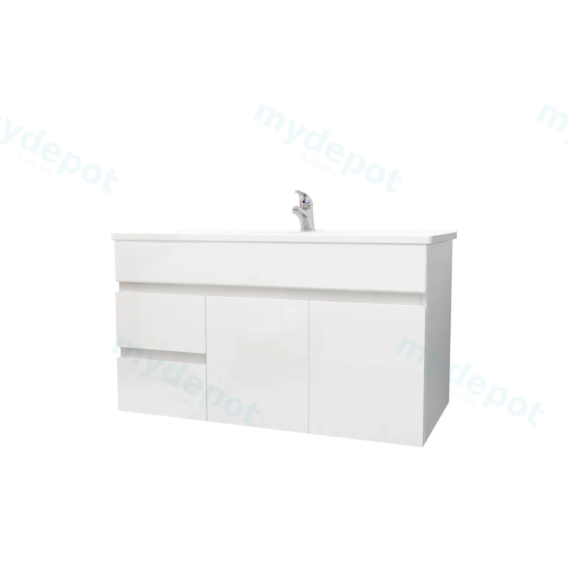 900mm Wall Hung Bathroom Vanity Cabinet Only PVC Left Drawer Gloss White view 3