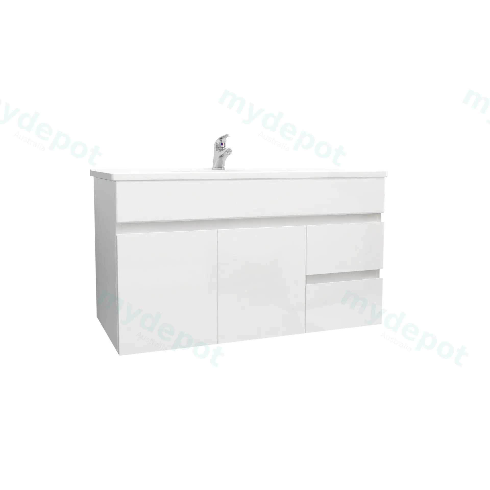 900mm Wall Hung Bathroom Vanity Cabinet Only PVC Right Drawer Gloss White view 3