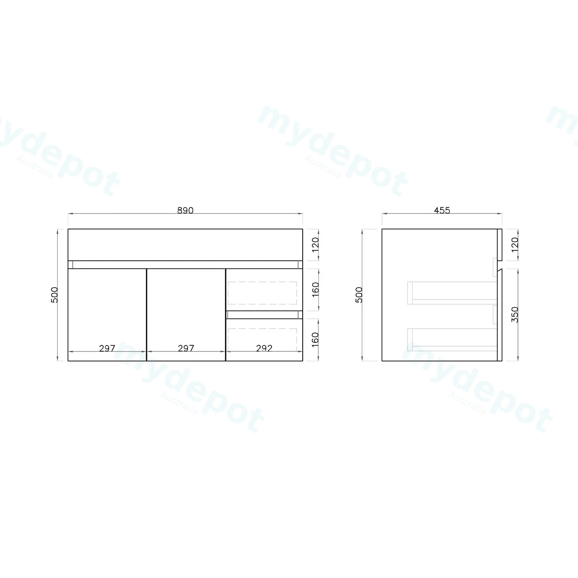 900mm Wall Hung Bathroom Vanity Cabinet Only PVC Right Drawer Gloss White view 4