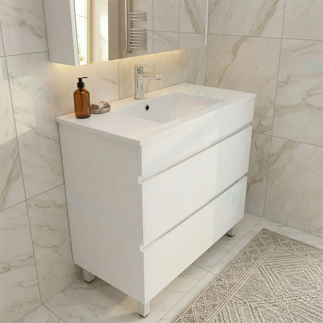 900Lx830Hx450Dmm Matte White MDF Board with PVC Vacuum Filmed 2/DW Freestanding Vanity view 2