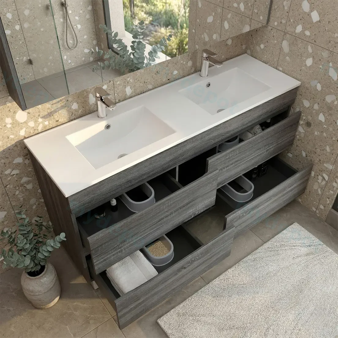 1500mm Dark Grey MDF 4 Drawers Freestanding Bathroom Vanity Cabinet Only view 2