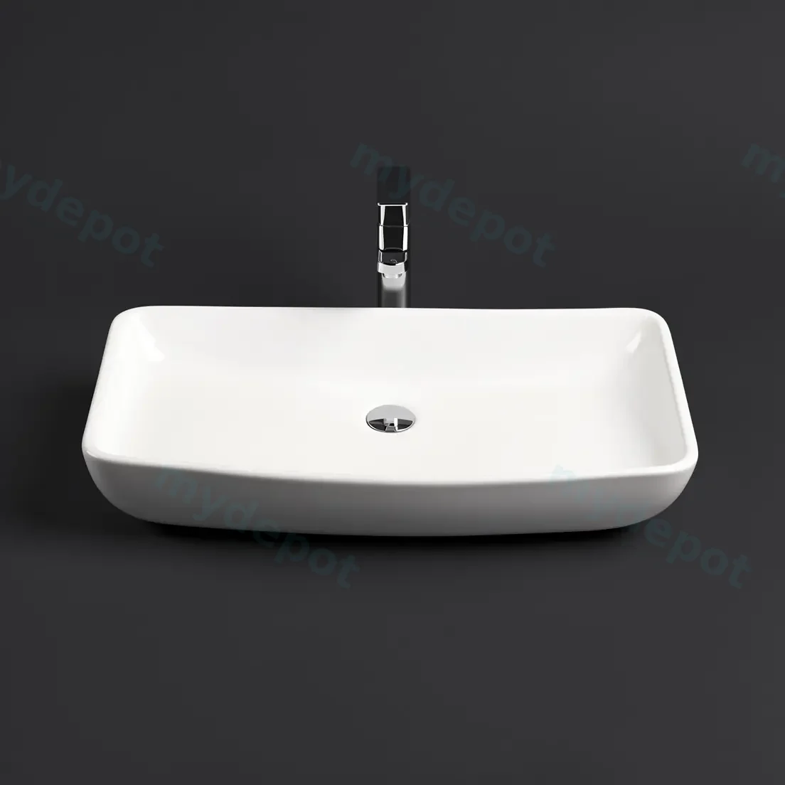 600x385x130mm Rectangle Gloss White Ceramic Above Counter Basin Non-overflow view 5