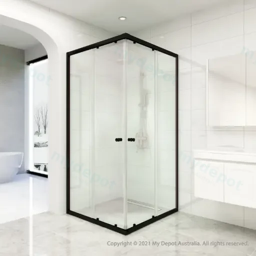 (Half) New Cora Semi Framed Shower Screens With Double Sliding Doors Matte Black Fittings 900mm