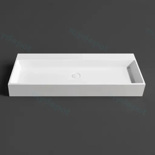 1000*460*200mm Matt White Crete Solid Surface Stone Wall Hung Basin None Overflow