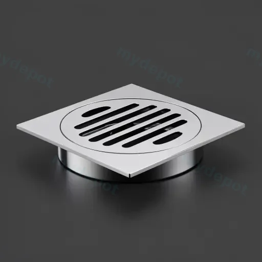 110X110mm Chrome Square Floor Drain - Slim(100mm Outlet)