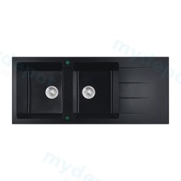 1160x500x210mm Cora Black Granite Sink Double Bowl With Drainer Left Hand Bowl