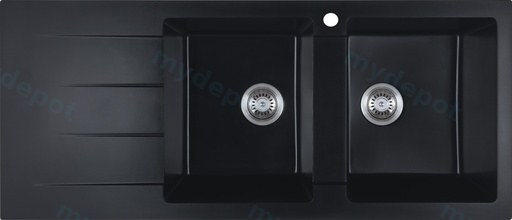 Cora Black Granite Sink Double Bowl With Drainer Right Hand Bowl 1160x500x210mm