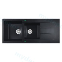 1160*500*210mm Cora Black Granite Sink One & Half Bowl With Drainer