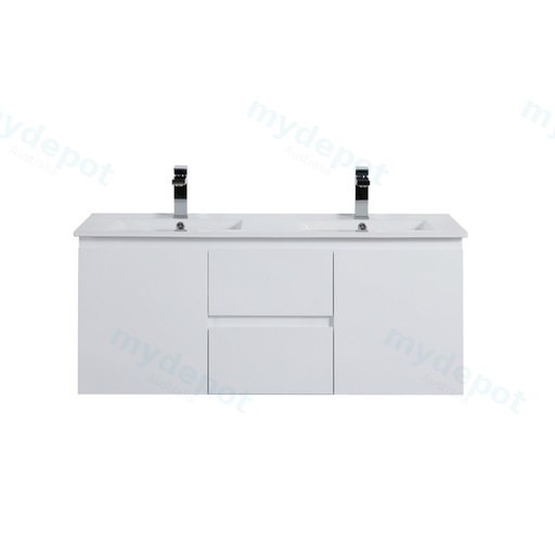 1190*455*480mm Gloss White Alpha Wall Hung PVC Vanity Double Bowl