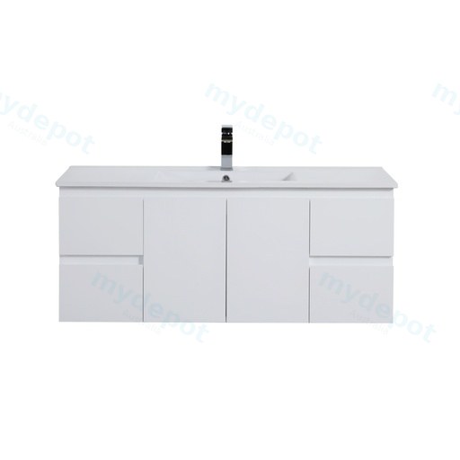 1190*455*480mm Gloss White Alpha Wall Hung PVC Vanity Single Bowl