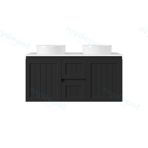 1190*455*560mm Matte Black Archill Federation Wall Hung Ensuite PVC Cabinet Double Bowel