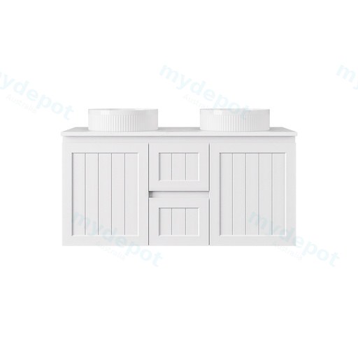 1190*455*560mm Matte White Archill Federation Wall Hung Ensuite PVC Cabinet Double Bowel