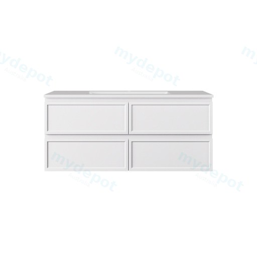 1190*455*560mm Matte White Hamilton Federation Wall Hung PVC Cabinet For Single Bowl Four Drawers