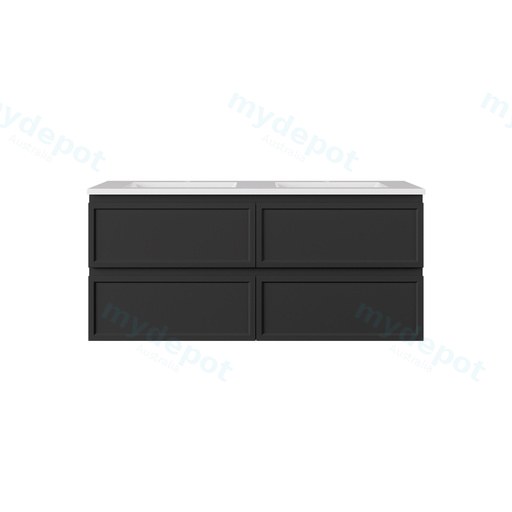 1190*455*560mm Matte Black Hamilton Federation Wall Hung PVC Cabinet For Double Bowl
