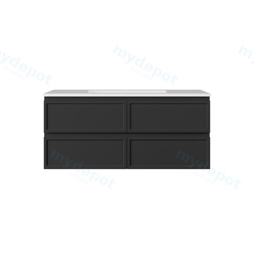 1190*455*560mm Matte Black Hamilton Federation Wall Hung PVC Cabinet For Single Bowl Four Drawers